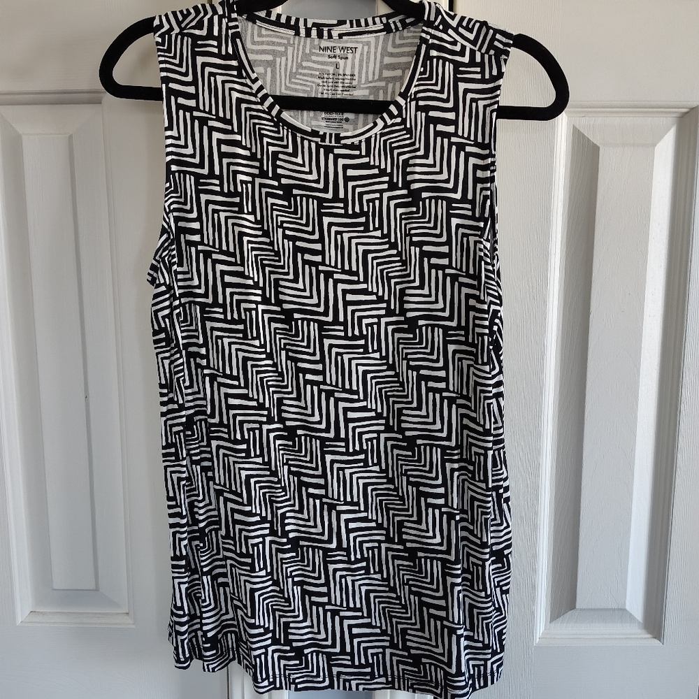 Nine West Black White Sleeveless Tank L